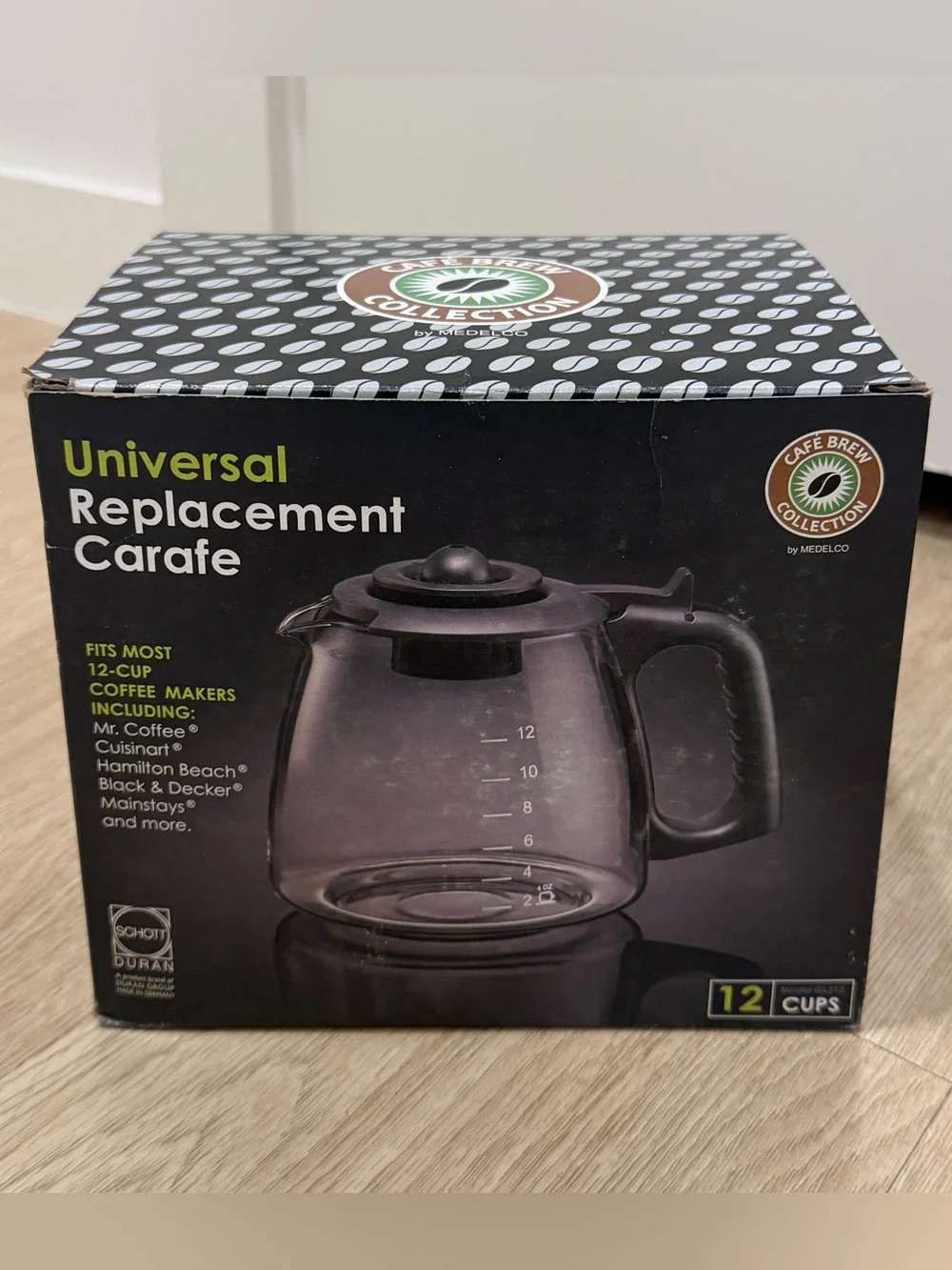 Café Brew Universal Replacement 12 cup Coffee Carafe Glass and Black New in Box
